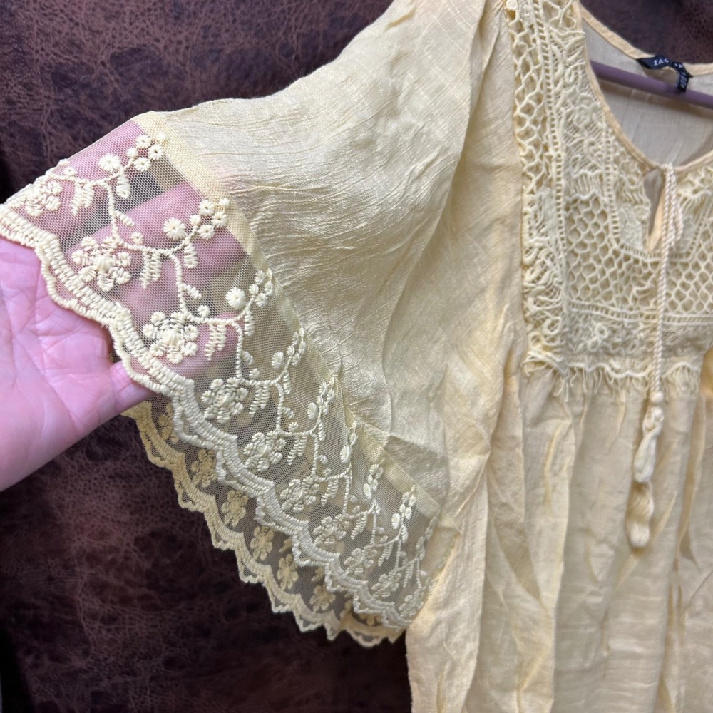 Zac & Rachel Yellow Lace-Yoke Boho Blouse - Picture 5 of 8